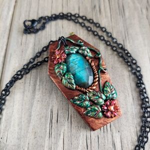 Labradorite Coffin Pendant Necklace